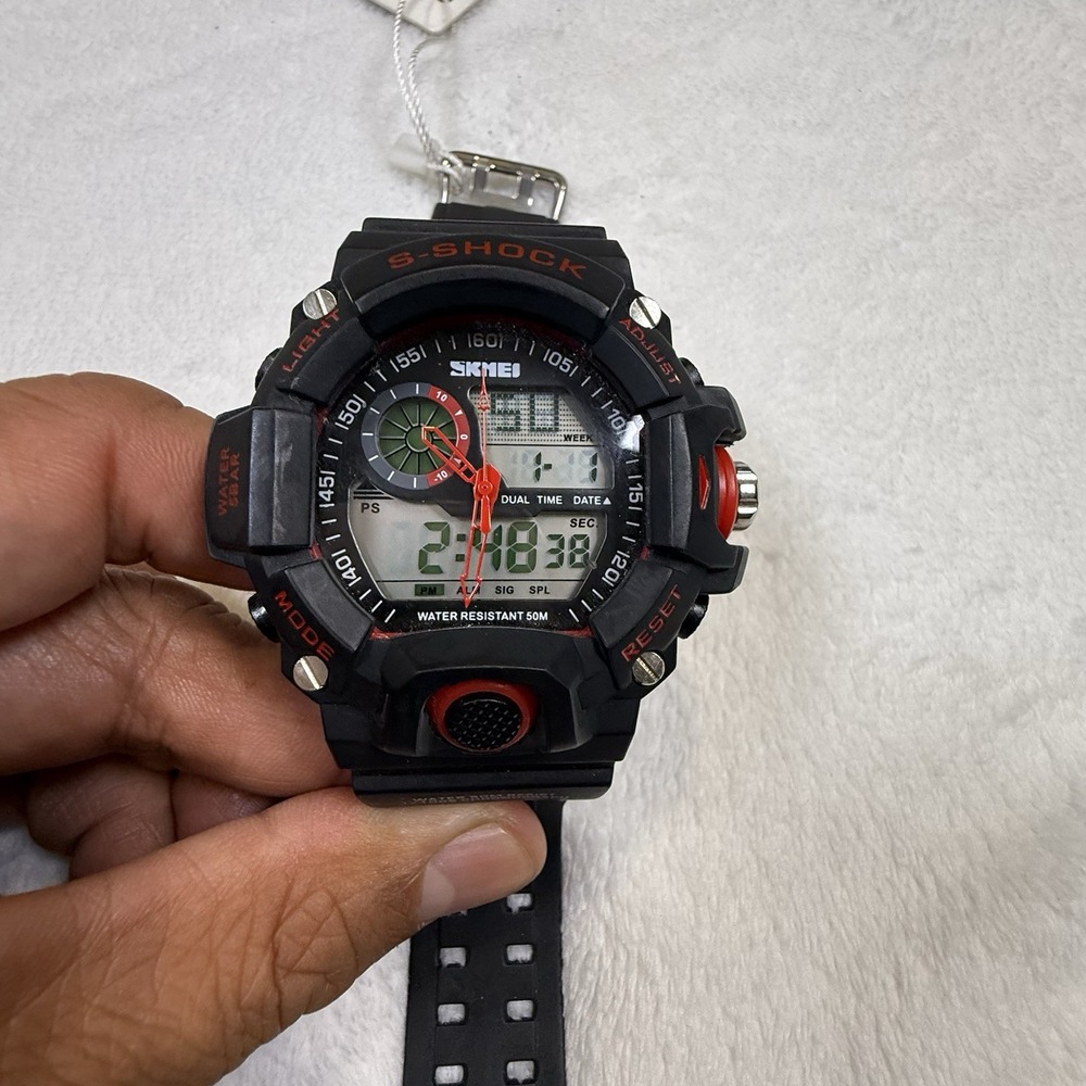 SKMEI 1029 Men’s Analog Digital Sport Watch Black Red 50M Alarm Chronograph